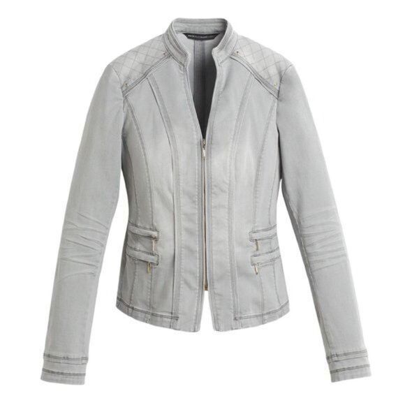 White House Black Market quilted denim jacket military moto cut sz 2 - Picture 7 of 11